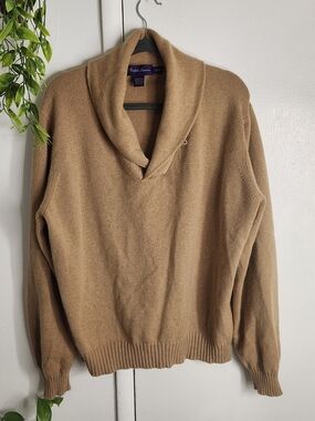 🤎 Ralph Lauren Purple Label 100% Cashmere Shawl Collar Sweater Made in Italy XL